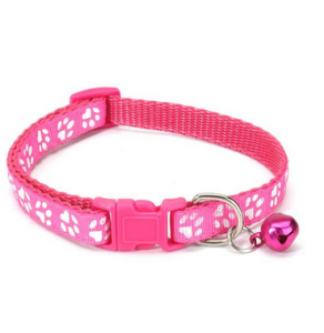 Pet Coleira De Cachorro E Gato Ajustável Coleira Ajustável Com Estampa De Pegadas Com Sino Para Gatos E Cães Rosa